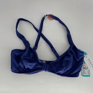 Seafolly Shine On U Halter Womens Blue Opal New F Cup Bikini Top US 4